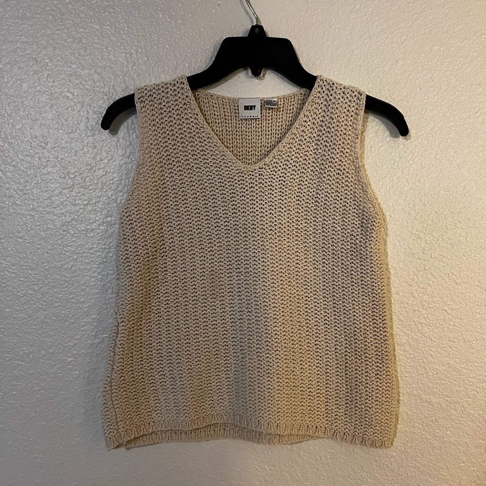DKNY Chte Cream Sleeveless Sweater Vest Sz S